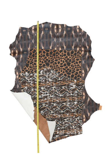 Lotto di 3 pelli stampa animalier, capre morbide tono marrone come da foto per il fai da te