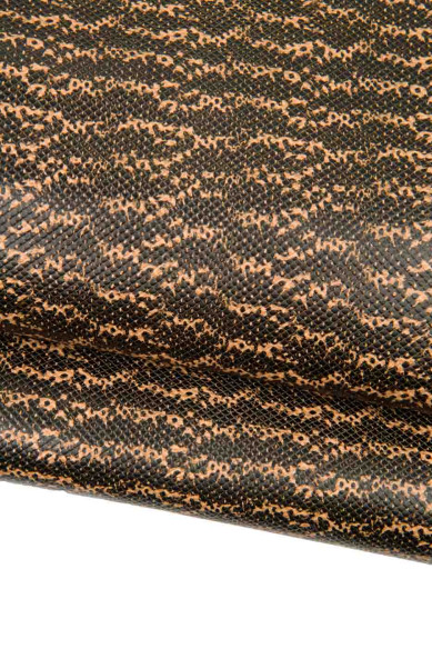 Brown and tan REPTILE embossed leather hide, snake printed cowhide, matt calfskin for diy projects