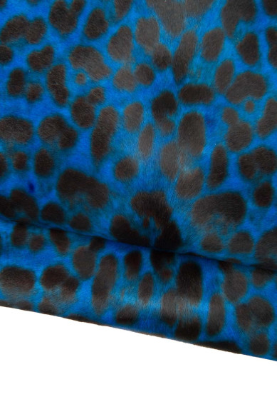 Pellame CAVALLINO animalier blu - nero, pelle pony stampa LEOPARDO, vitello stampato ghepardo per hobbisti