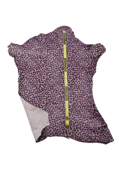 ANIMAL printed pony calfskin, lilac - black LEOPARD textured hair on leather hide, cheetah pattern on cowhide