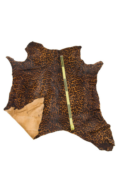 LEOPARD printed hair on leather hide, brown cheetah texture, soft PONY calfskin, cowhide for crafting