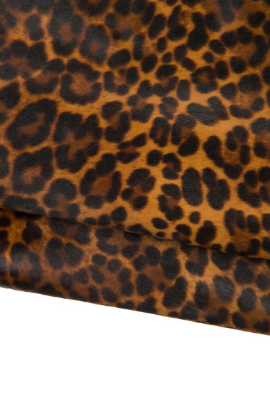LEOPARD printed hair on leather hide, brown cheetah texture, soft PONY calfskin, cowhide for crafting