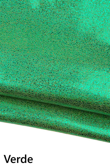 Iridescent CRACKLE printed leather skin, metallic goatskin, bright shiny hide