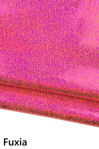 Pelle IRIDESCENTE stampa crackle, capra laminata crack, pellame metallizzato luminoso