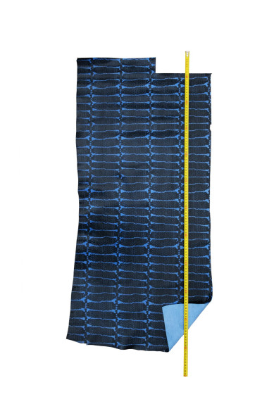 Pelle PITONE blu - nero, vitello morbido semi lucido motivo rettile, pellame stampa SERPENTE top quality