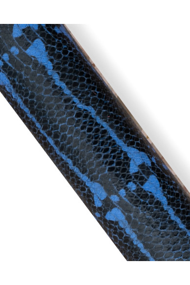 Pelle PITONE blu - nero, vitello morbido semi lucido motivo rettile, pellame stampa SERPENTE top quality