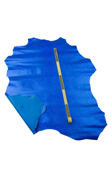 Blue metallic leather skin, CRACKLED wrinkled soft and bright goatskin hide for DIY projects