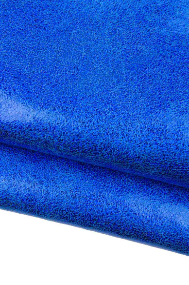 Pellame LAMINATO effetto CRACKLE tono blu intenso, pelle capra metallizzata, morbida e luminosa