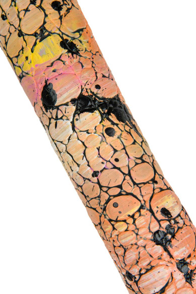 Pelle COCCODRILLO rosa-arancio-nero, pellame alligatore dipinto a mano, morbido, GOMMOSO, ideale per progetti originali