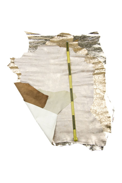 Bundle of 3 TOP QUALITY leather skins, platinum metallic textured goatskins, assorted as per picture