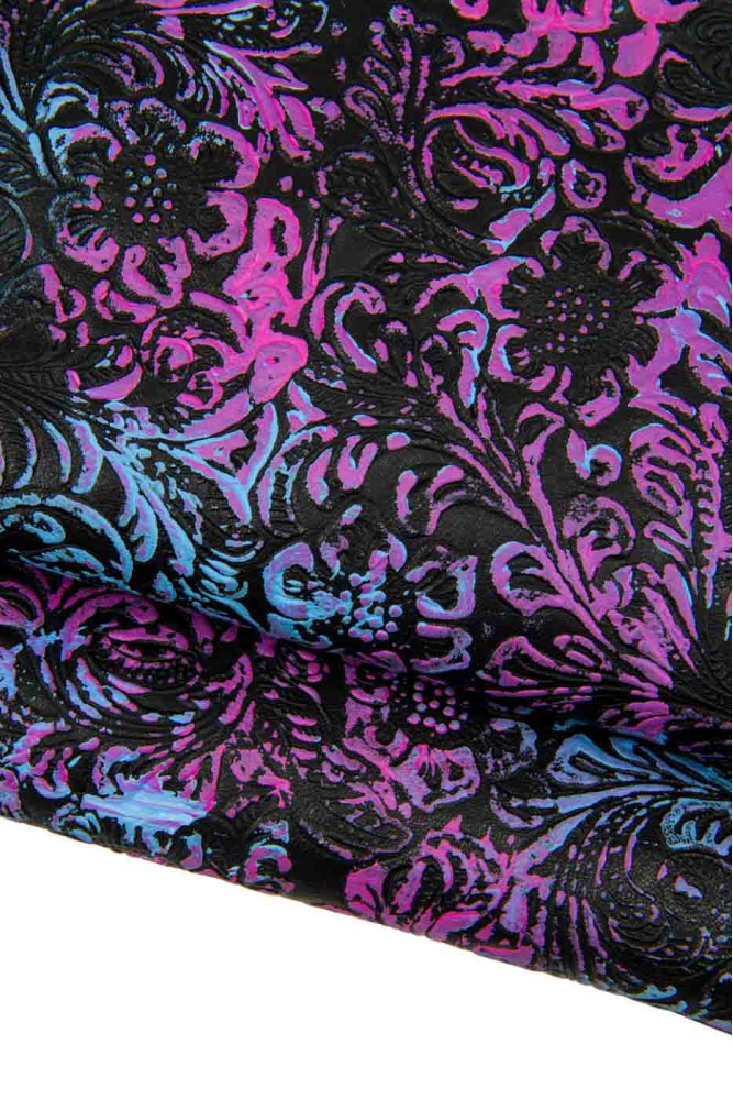 Black FLORAL hand painted  leather...
