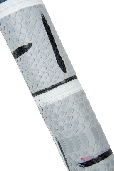 Grey REPTILE handpainted leather hide, GEOMETRICAL white and black print goatskin, unique piece for crafters