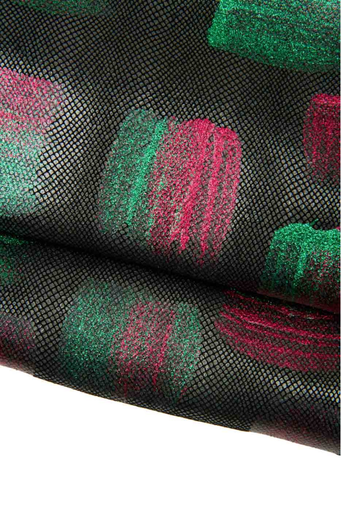 Pelle laminata GLITTER rosso verde su...