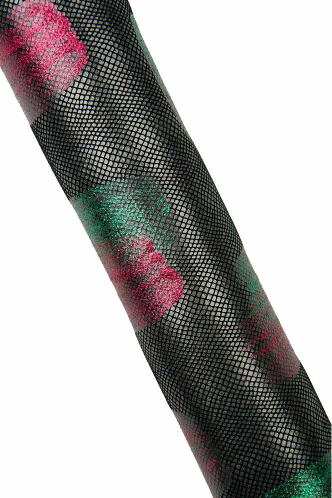 Pelle laminata GLITTER rosso verde su...