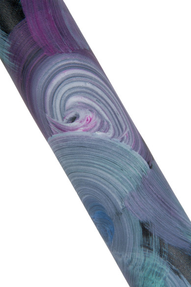 Pelle DIPINTA viola-verde su base nero, capra stampa cerchi colorati, pellame originale dipinto a mano morbida