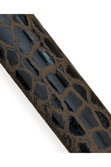 Pellame stampa RETTILE marrone e nero, vitello motivo serpente con CONTRASTO lucido-opaco, pelle pitone morbida per artigiani