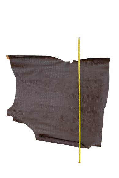 Brown CROCODILE embossed leather hide, matt croc printed calfskin, semi-stiff cowhide for diy projects