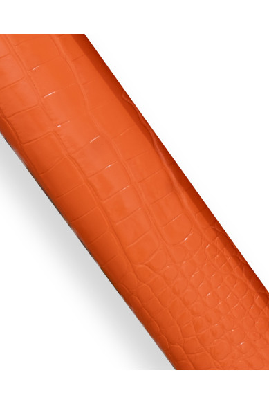 Orange CROCODILE embossed leather hide, matt PATENT calfskin, reptile printed cowhide for crafting
