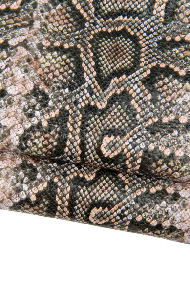 2 pelli di lusso abbinate come da foto : capra laminata STROPICCIATA lilla e pellame stampa PITONE rosa e nero