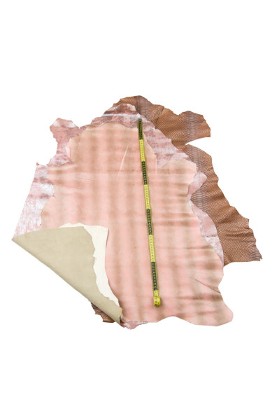 Lotto di 3 pelli di lusso rosa, pellami laminati stampa RETTILE / effetto STROPICCIATO, capre pregiate per fai da te