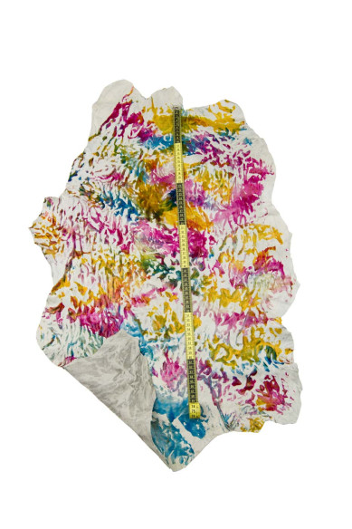 Multicolor HAND-PAINTED leather skin,  washed VEGETABLE tan goatskin, bright colorful abstract print