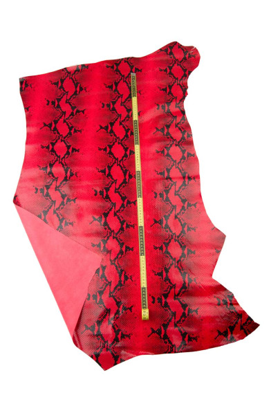 Red black PYTHON textured leather hide, REPTILE printed cowhide, glossy soft SNAKESKIN calfskin for crafters