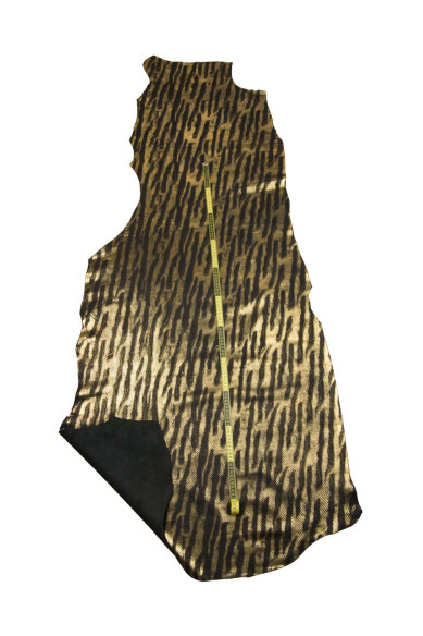 Pelle stampata RETTILE oro - nero, vitello motivo pitone stampa simil ZEBRA, pellame laminato decorato