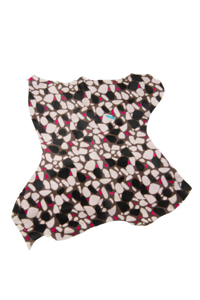 GEOMETRIC printed HAIR ON leather hide, cream, black and fuchsia tones, graphic textured pony calfskin, cowhide for crafting