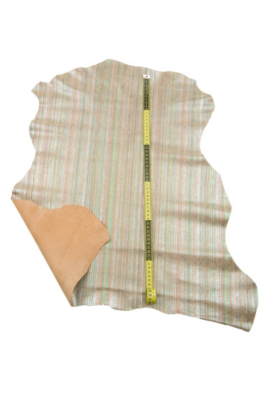 Multicolor STRIPED leather skin, beige metallic goatskin, slightly iridescent effect, soft and bright
